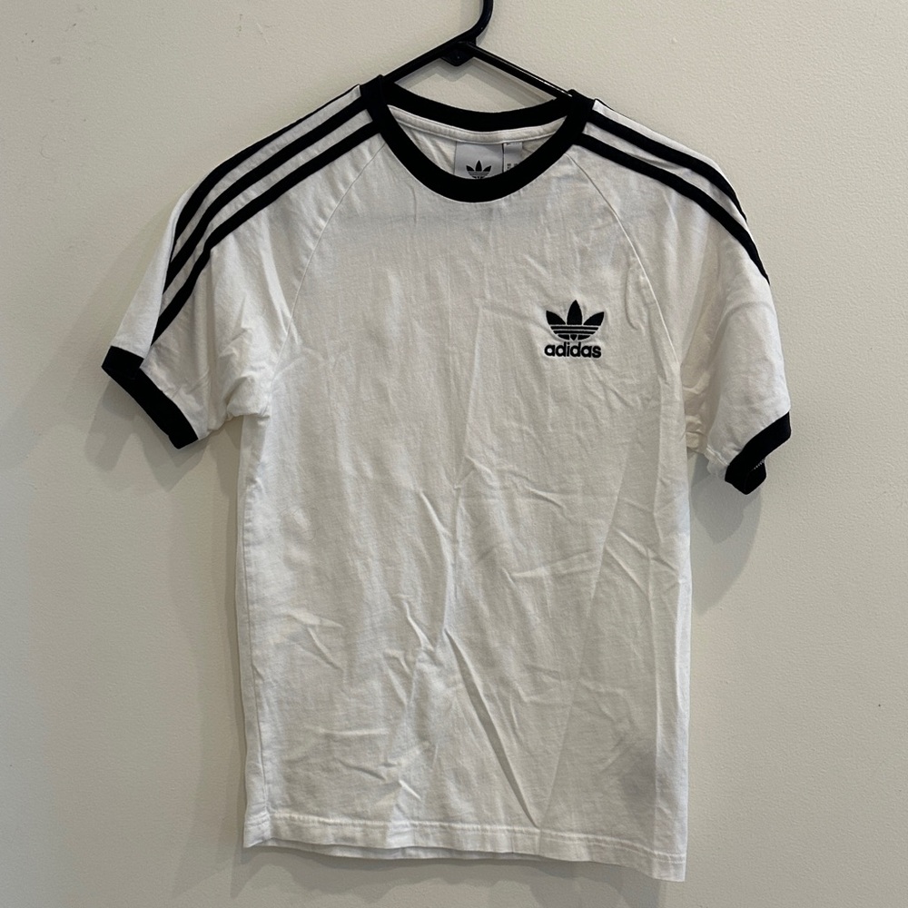Adidas White Tee with Black Stripes